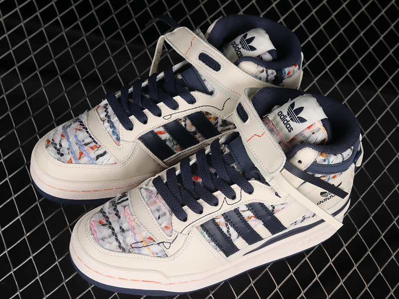 Forum Mid Shoes Cloud White/Navy Blue/Beige 5