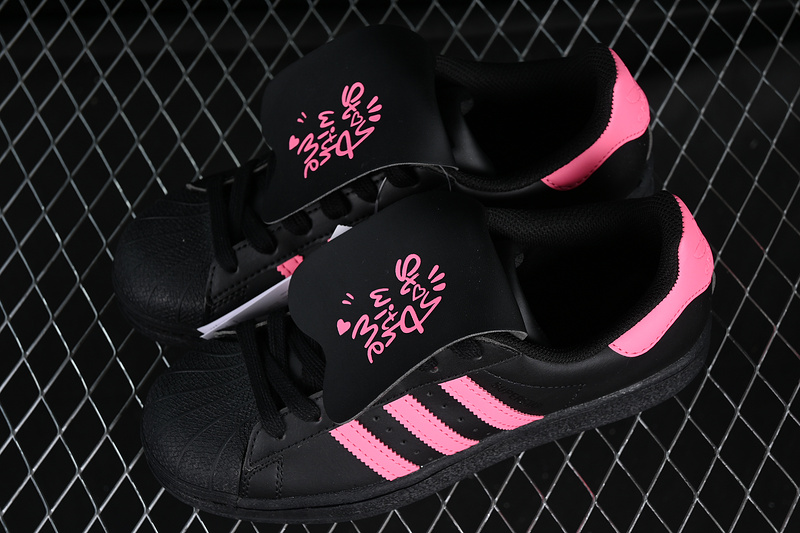 Adidas Superstar Shell Toe Casual Sneakers Black/Pink 15