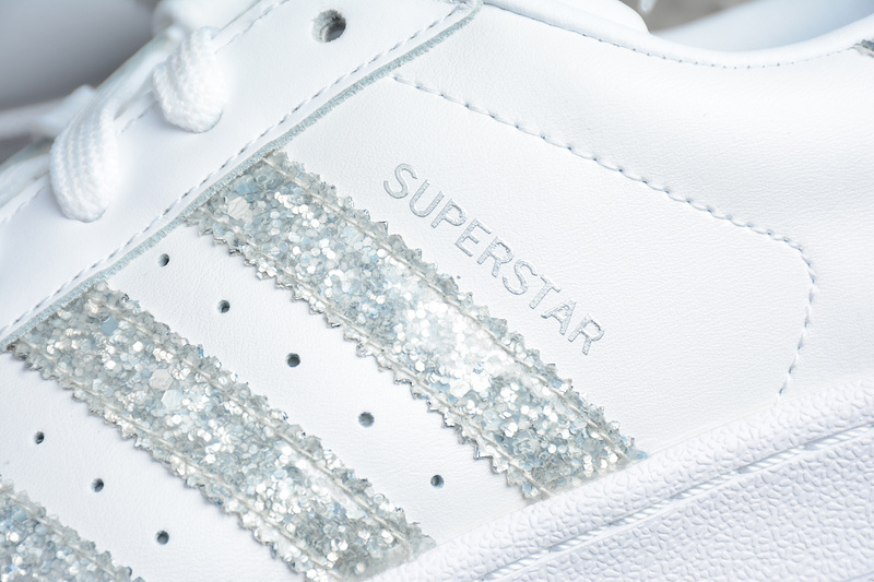 Adidas Superstar White Metallic Silver Glitter Black 9