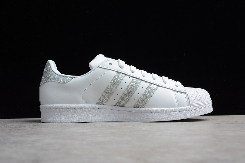 Adidas Superstar White Metallic Silver Glitter Black 13