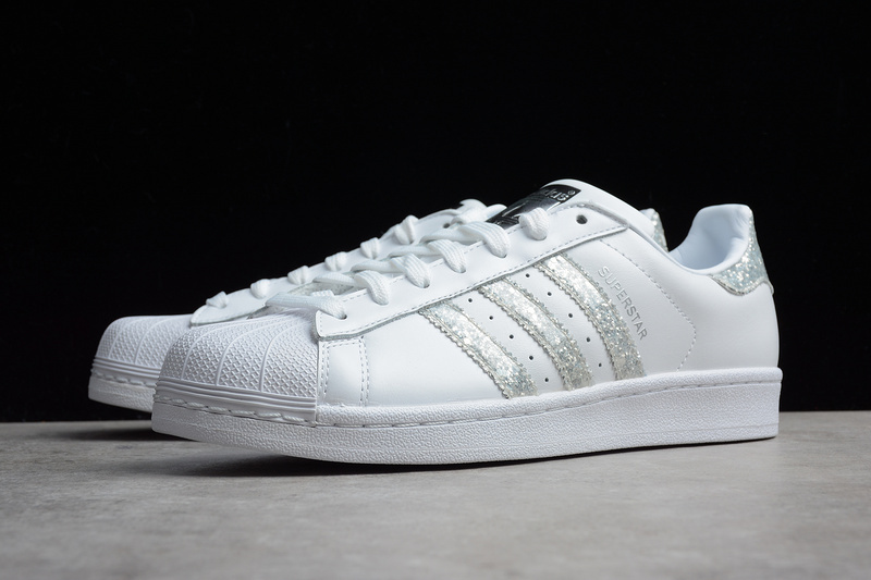 Adidas Superstar White Metallic Silver Glitter Black 15