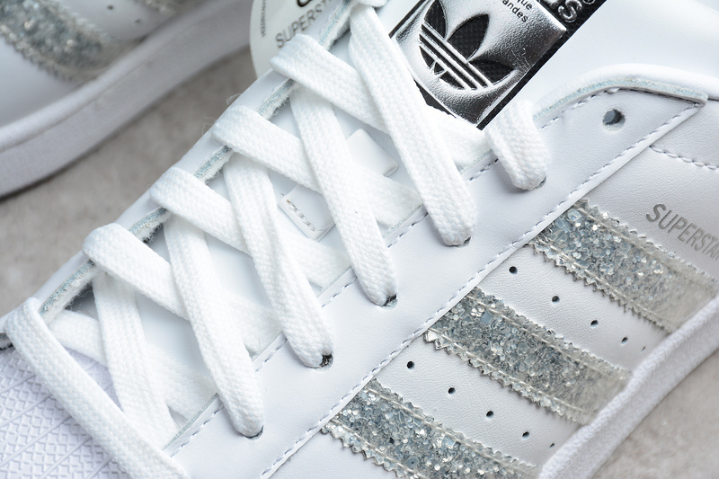 Adidas Superstar White Metallic Silver Glitter Black 19