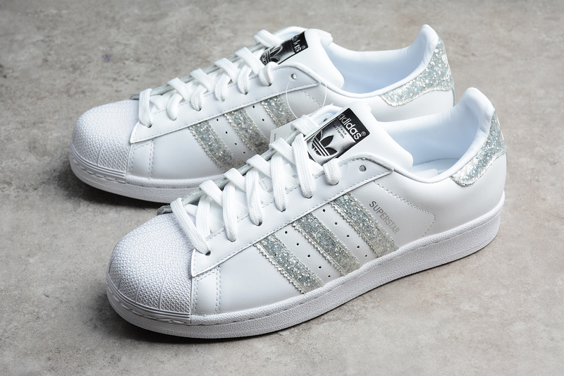 Adidas Superstar White Metallic Silver Glitter Black 23