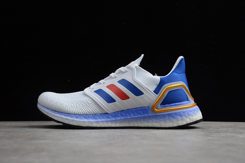 Ultra Boost 20 Crystal White/Glow Blue/Solar Red 7