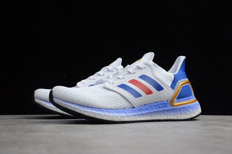 Ultra Boost 20 Crystal White/Glow Blue/Solar Red 19