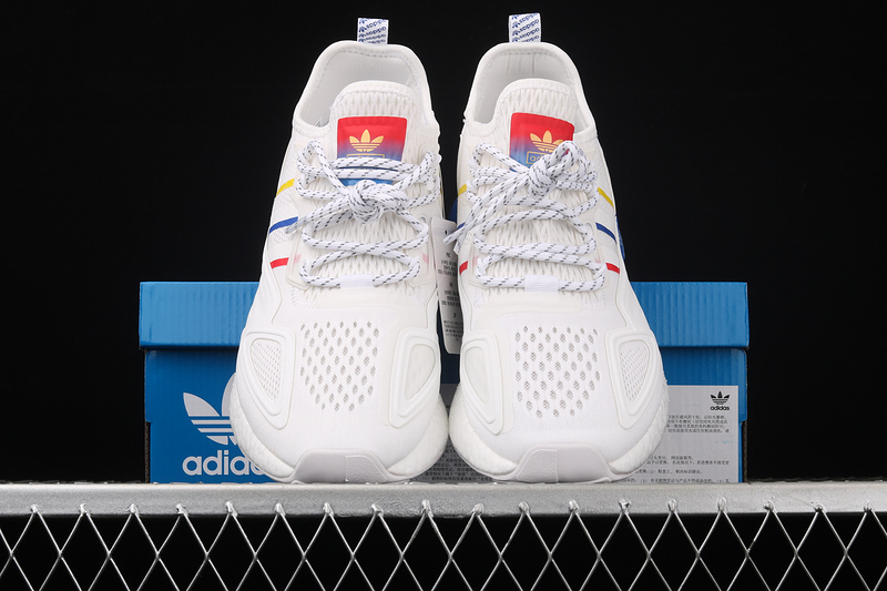 Zx 2K Boost Shoes Cloud White/Blue/Red-Yellow 3