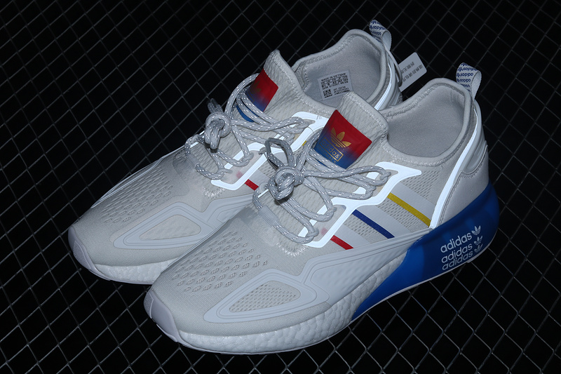 Zx 2K Boost Shoes Cloud White/Blue/Red-Yellow 11