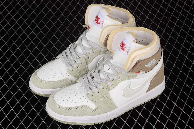 Air Jordan 1 Zoom Cmft White/Grey Heather-Olive Aura-Khaki 3