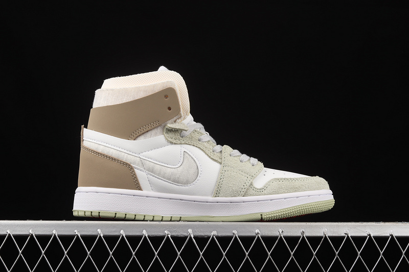 Air Jordan 1 Zoom Cmft White/Grey Heather-Olive Aura-Khaki 11