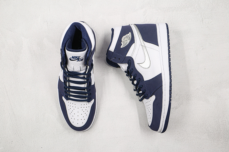 Air Jordan 1 Retro High Co.Jp White/Midnight Navy/Metallic Silver 5