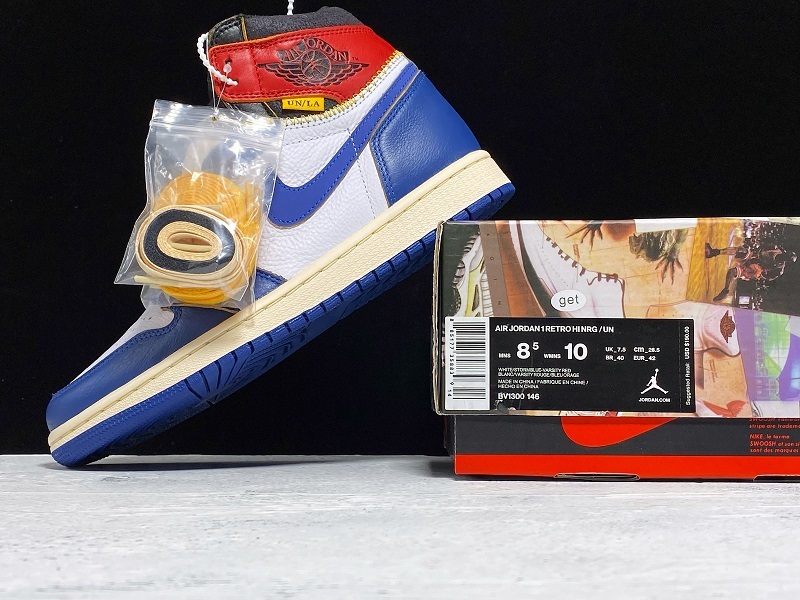 Get Air Jordan 1 Retro High Nrg/Un White/Storm Blue/Red 23