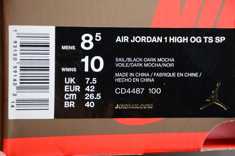 Cj Air Jordan 1 High Og Travis Scott Sp Dark Mocha/Black/White 31