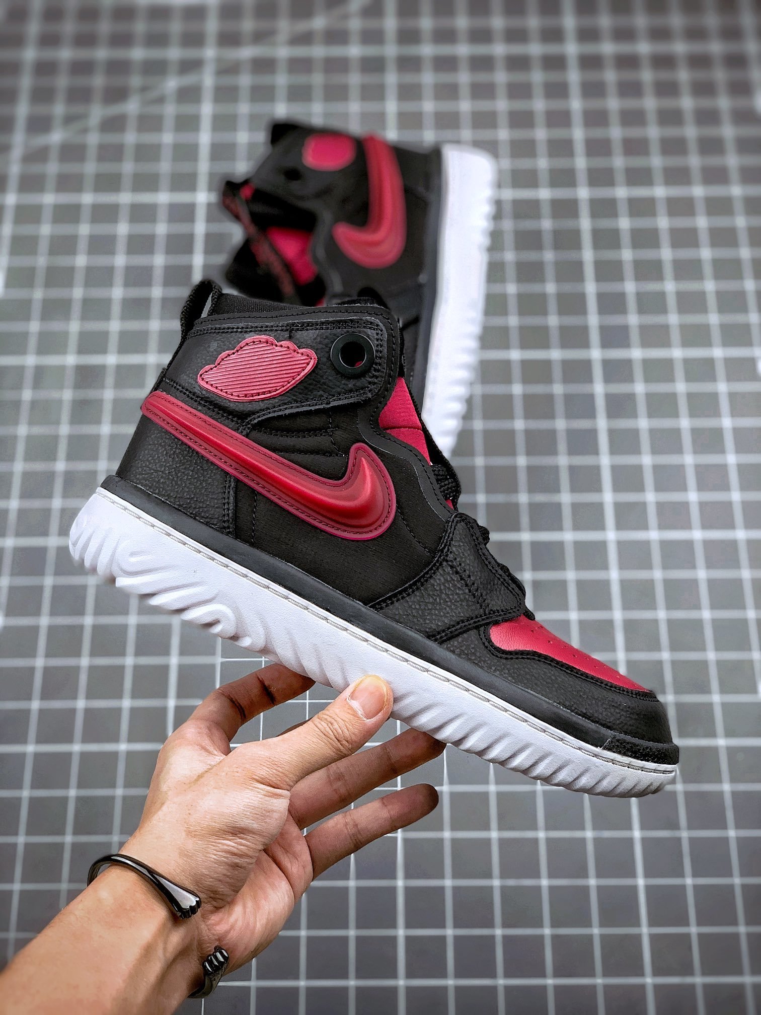 Air Jordan 1 High React Black/White-Noble Red 17