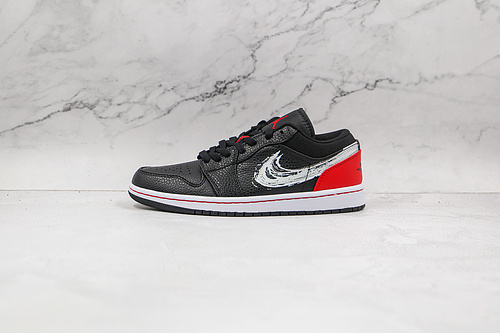 Air Jordan 1 Low Brushstroke Swoosh Black/Red/White 3