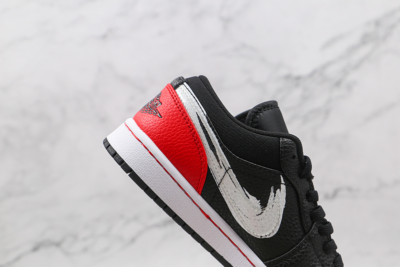 Air Jordan 1 Low Brushstroke Swoosh Black/Red/White 7