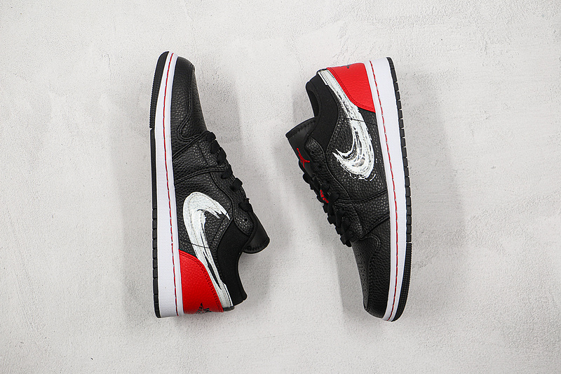 Air Jordan 1 Low Brushstroke Swoosh Black/Red/White 9