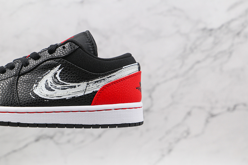 Air Jordan 1 Low Brushstroke Swoosh Black/Red/White 11