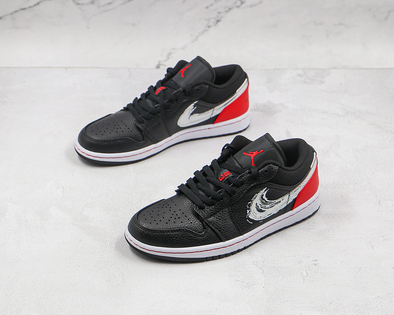 Air Jordan 1 Low Brushstroke Swoosh Black/Red/White 13