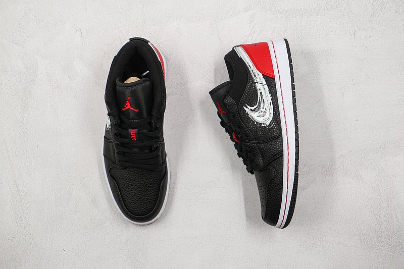 Air Jordan 1 Low Brushstroke Swoosh Black/Red/White 19