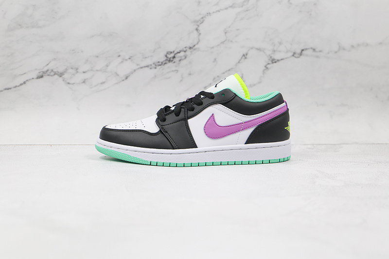 Air Jordan 1 Low Gs White/Black/Green Glow/Violet Shock 3