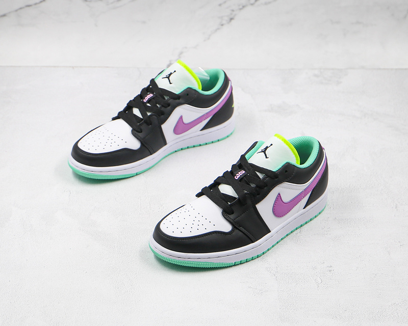 Air Jordan 1 Low Gs White/Black/Green Glow/Violet Shock 5