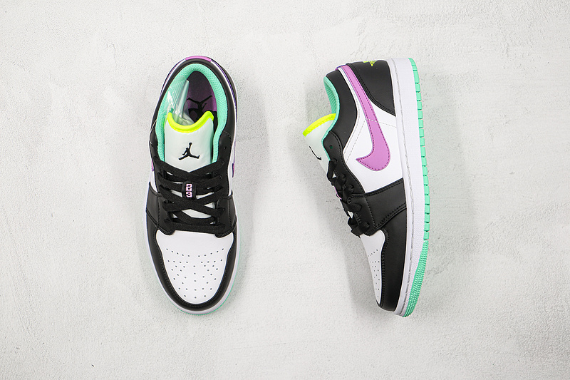 Air Jordan 1 Low Gs White/Black/Green Glow/Violet Shock 7