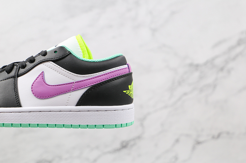 Air Jordan 1 Low Gs White/Black/Green Glow/Violet Shock 15