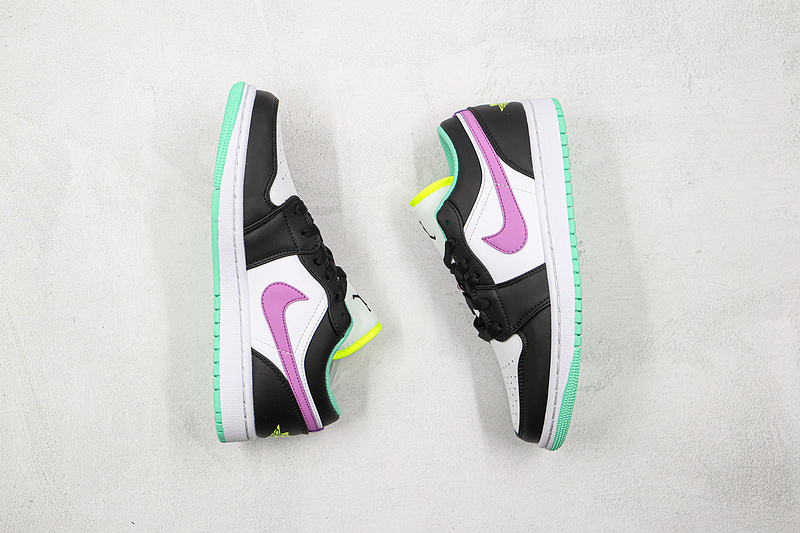 Air Jordan 1 Low Gs White/Black/Green Glow/Violet Shock 19