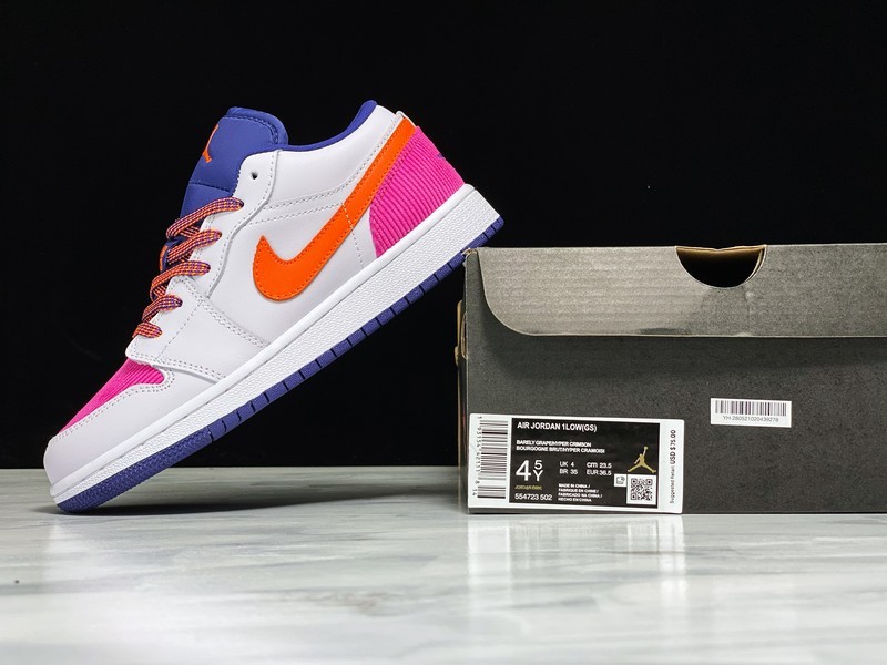 Air Jordan 1 Low Gs Pink Corduroy White/Navy/Pink/Orange 5