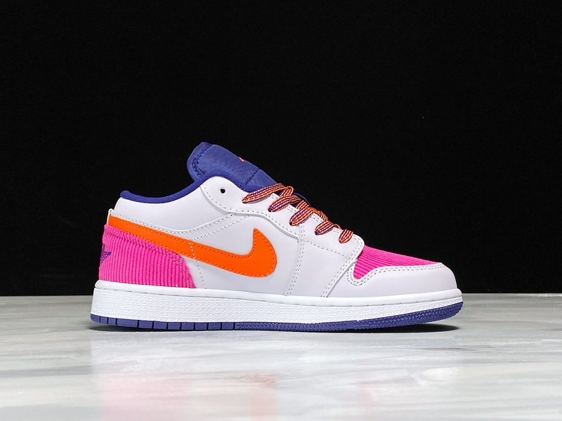 Air Jordan 1 Low Gs Pink Corduroy White/Navy/Pink/Orange 7