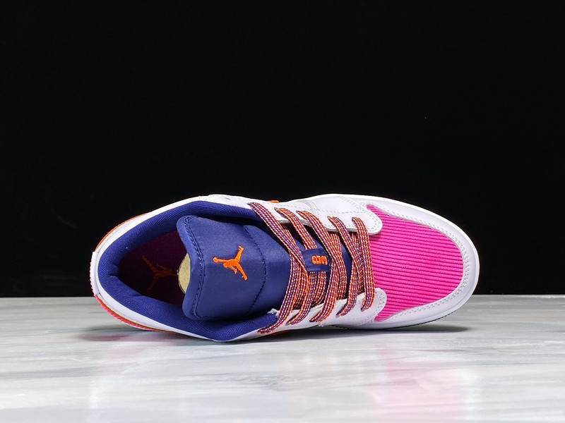 Air Jordan 1 Low Gs Pink Corduroy White/Navy/Pink/Orange 9