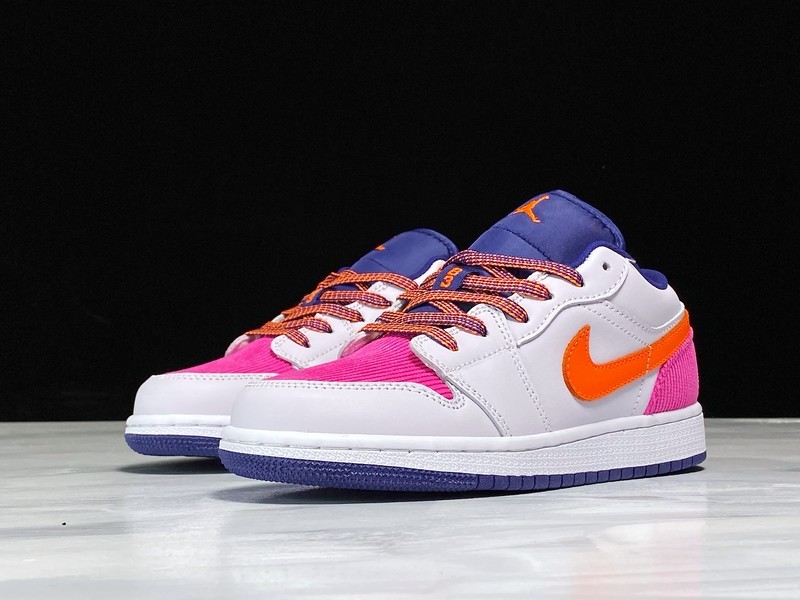 Air Jordan 1 Low Gs Pink Corduroy White/Navy/Pink/Orange 13