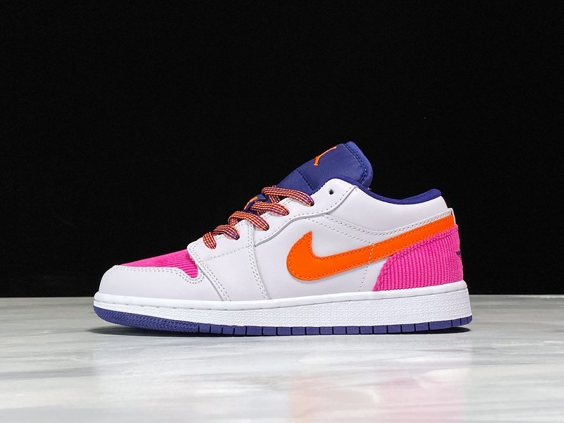 Air Jordan 1 Low Gs Pink Corduroy White/Navy/Pink/Orange 15