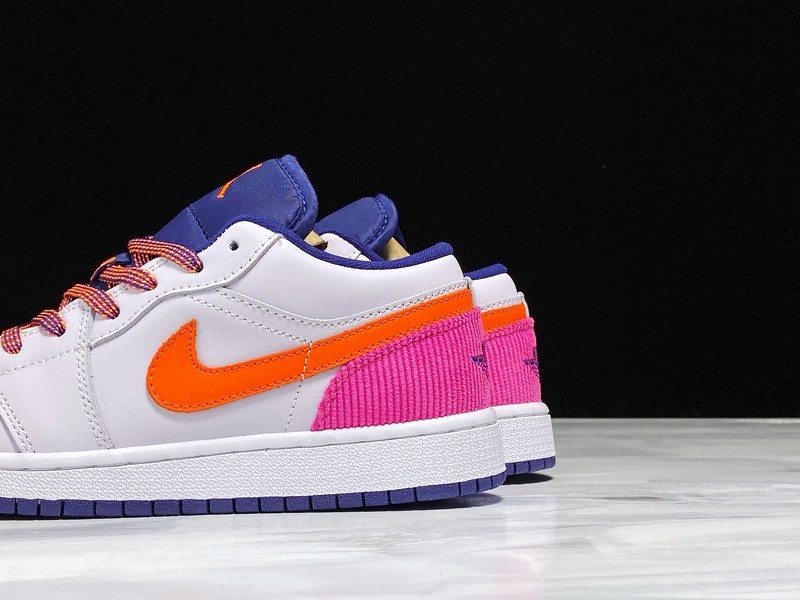 Air Jordan 1 Low Gs Pink Corduroy White/Navy/Pink/Orange 19