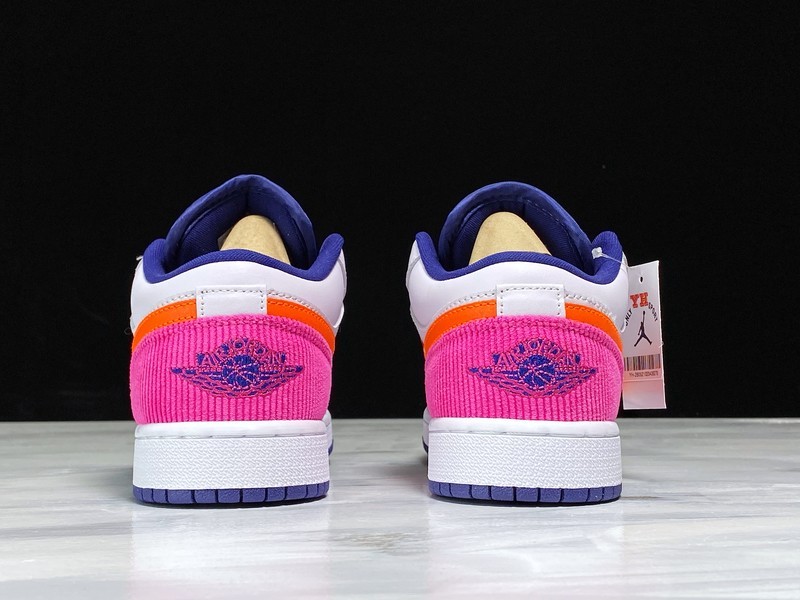 Air Jordan 1 Low Gs Pink Corduroy White/Navy/Pink/Orange 21