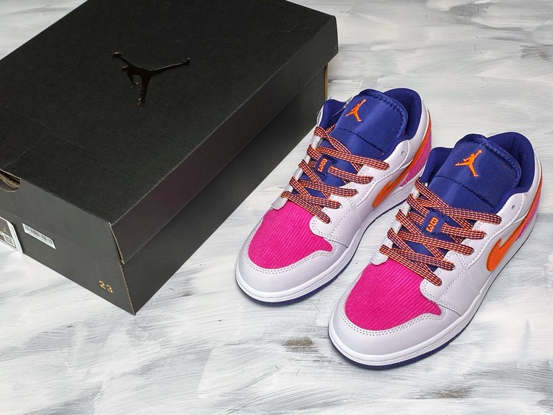 Air Jordan 1 Low Gs Pink Corduroy White/Navy/Pink/Orange 23