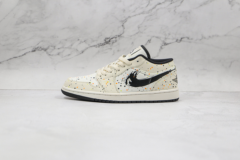 Air Jordan 1 Low Paint Splatter Beige/Beige/Black 13