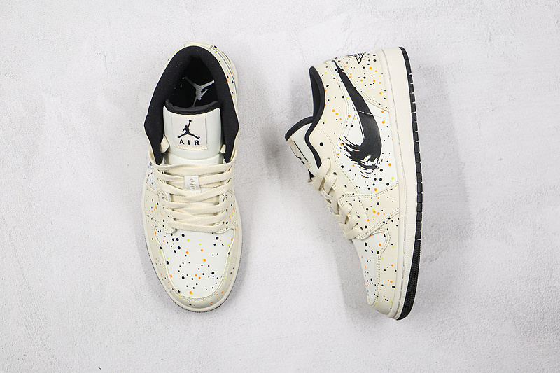 Air Jordan 1 Low Paint Splatter Beige/Beige/Black 17