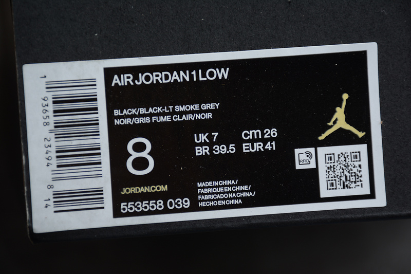 Air Jordan 1 Low Black/Black-Light Smoke Grey-White 23