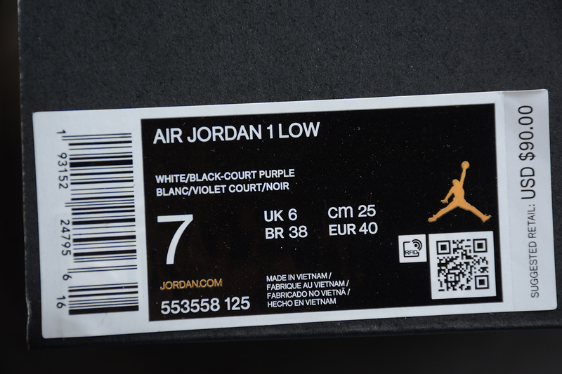 Air Jordan 1 Low White/Black-Court Purple 11