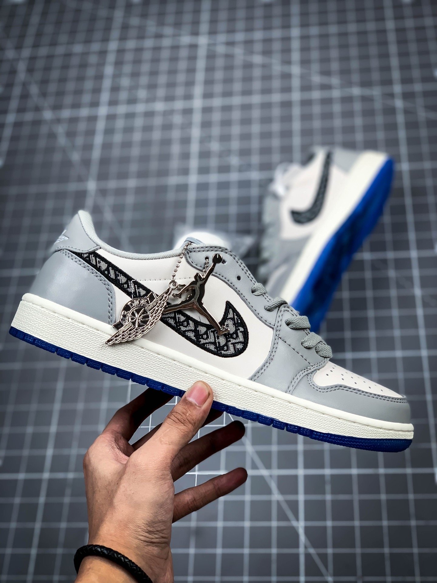 2020 Di*Or X Air Jordan 1 Low Grey/White-Black 3