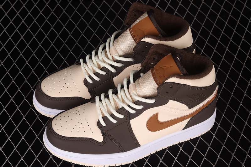 Air Jordan 1 Mid Cream/Dark Chocolate-Brown 25