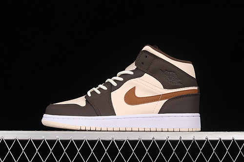 Air Jordan 1 Mid Cream/Dark Chocolate-Brown 27