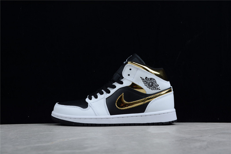 Air Jordan 1 Mid White/Black-Metallic Gold 25