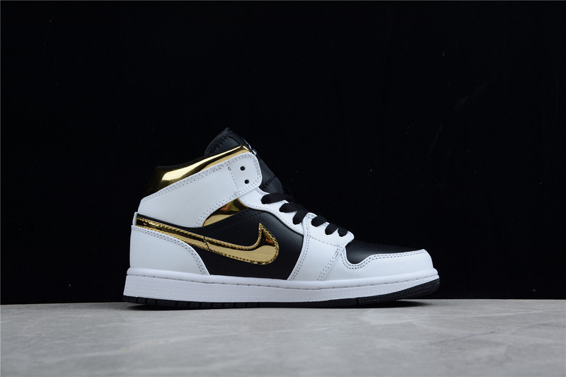 Air Jordan 1 Mid White/Black-Metallic Gold 33