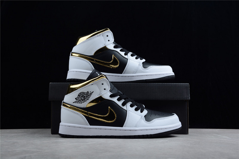 Air Jordan 1 Mid White/Black-Metallic Gold 35