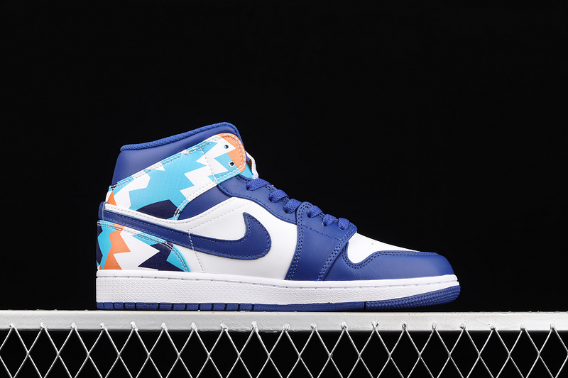 Air Jordan 1 Mid Gs Geometric Pint White/White/Concord/Chlorine Blue 11