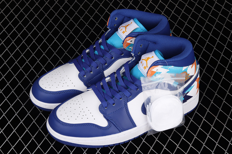 Air Jordan 1 Mid Gs Geometric Pint White/White/Concord/Chlorine Blue 17