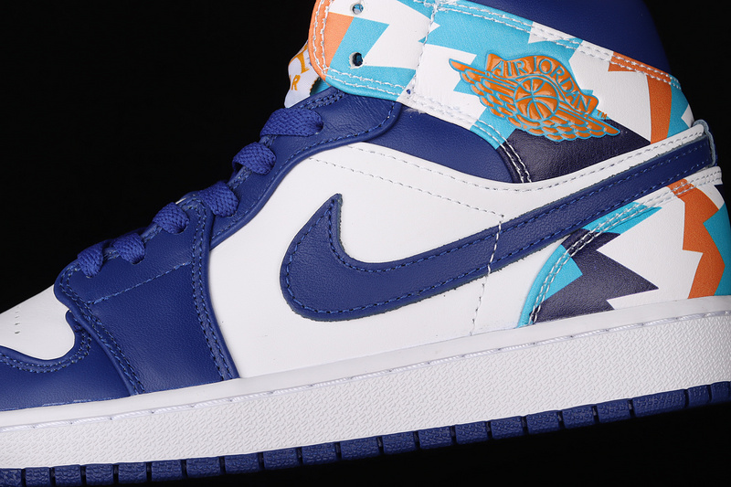 Air Jordan 1 Mid Gs Geometric Pint White/White/Concord/Chlorine Blue 21