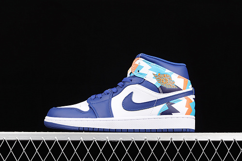 Air Jordan 1 Mid Gs Geometric Pint White/White/Concord/Chlorine Blue 31